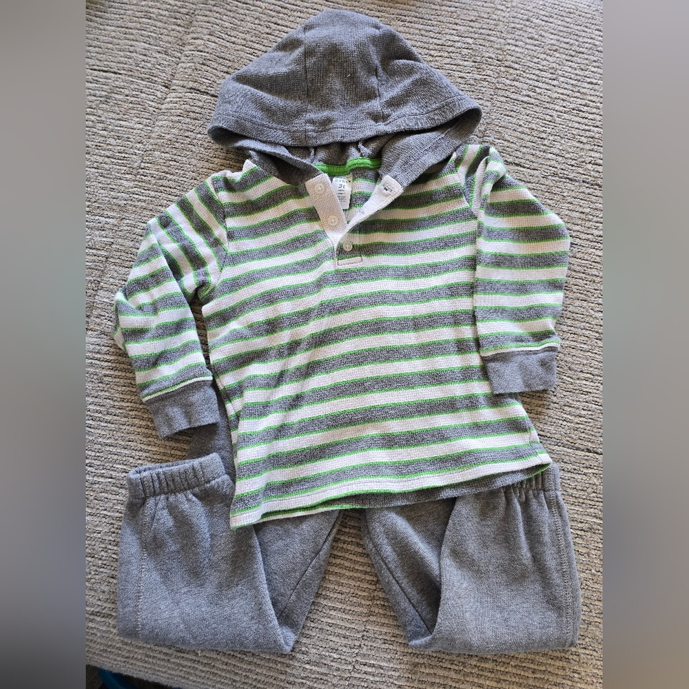 3T Carters Long Sleeve Hooded Jogger Set In Grey/White/Greenq